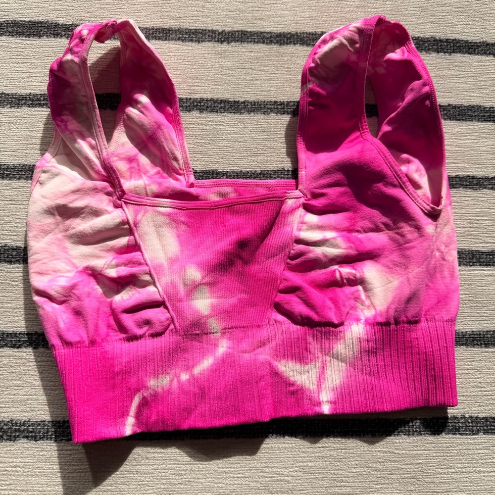 Free People Movement Good Karma Pink Tie Dye Sports Bra Size Medium - Picture 3 of 7